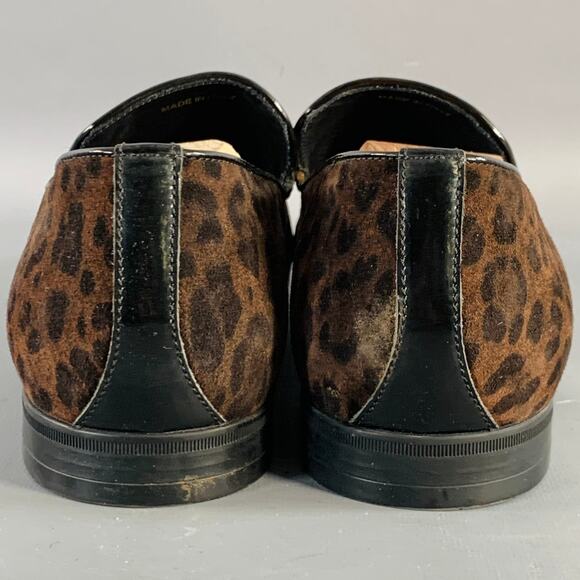 JIMMY CHOO Size 11 Brown Black Animal Print Velvet Slip On Loafers